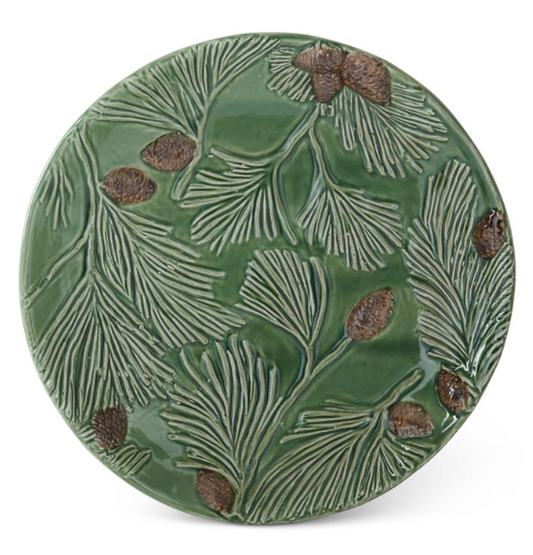 8.75 Inch Green Ceramic Pinecone Plate