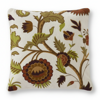 19 Inch Square Hand Embroidered Multi color Floral Pillow
