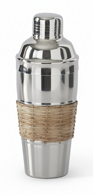 9.25 Inch Silver & Woven Cane Cocktail Shaker
