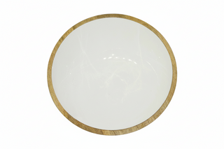 Enamel and Mangowood Round Pedestal Bowl   White/Natural
