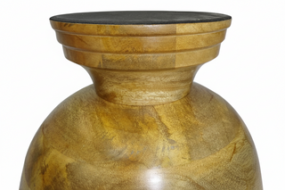 Enamel and Mangowood Round Pedestal Bowl   White/Natural

