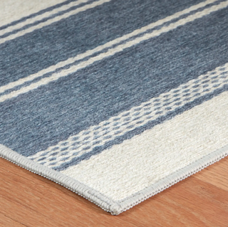 Bowman Stripe Machine Washable Rug   Blue
