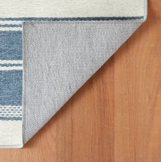 Bowman Stripe Machine Washable Rug   Blue
