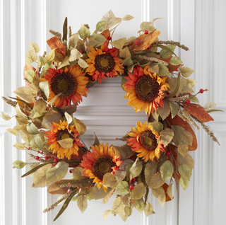 27 Inch Orange Sunflower Wreath w/Mini Pumpkins Berry Spikes & Eva
