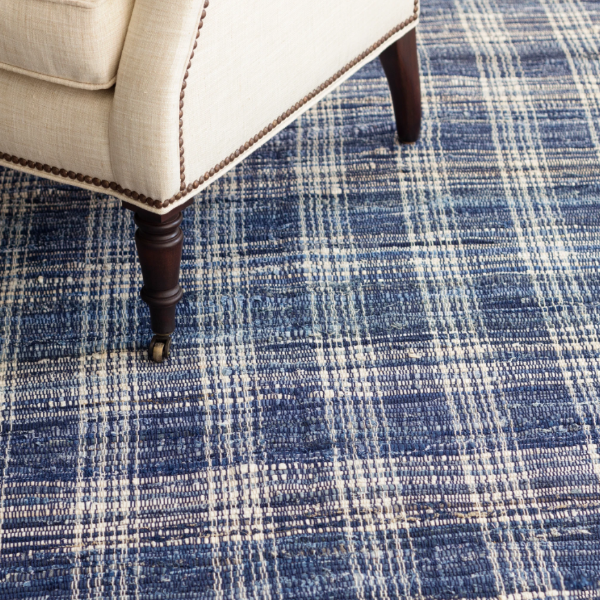 Denim Plaid Woven Cotton Rug 2x3