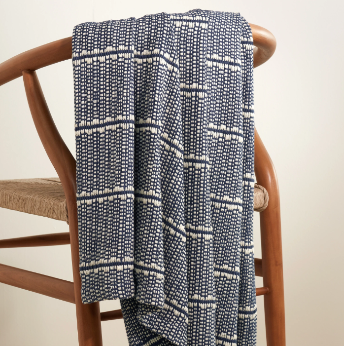 Archer Navy Woven Cotton Throw