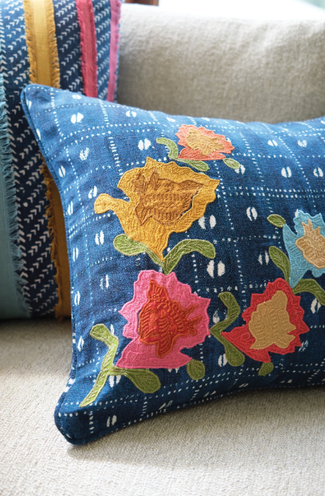 Floral Resist Embroidered Multi Decorative Pillow