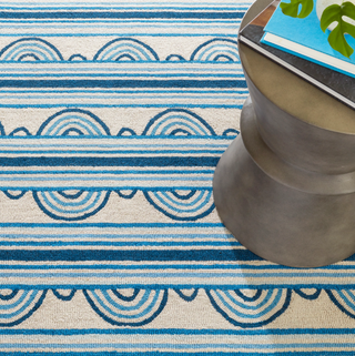 Button Blue Hand Micro Hooked Wool Rug 2x3
