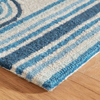 Button Blue Hand Micro Hooked Wool Rug 2x3
