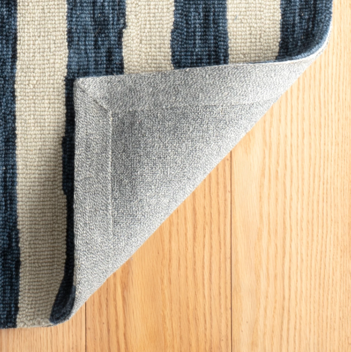 Silas Stripe Navy Hand Micro Hooked Wool Rug 2x3