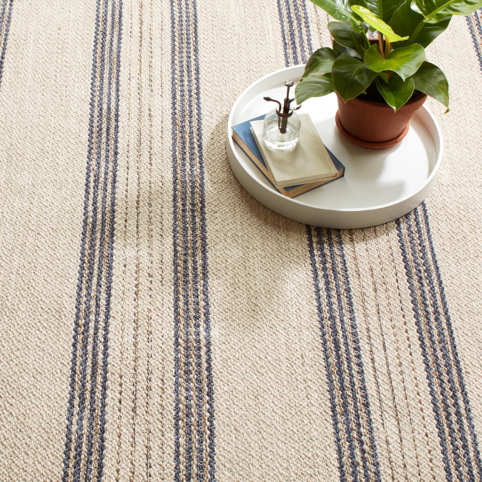 Cielo Stripe Navy Handwoven Cotton Rug 2x3