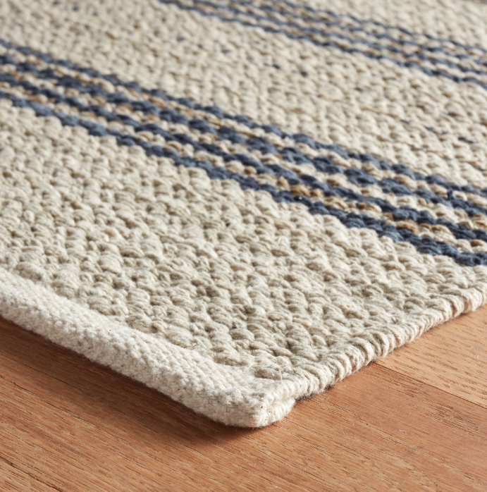 Cielo Stripe Navy Handwoven Cotton Rug 2x3