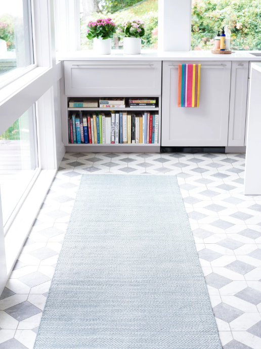 Herringbone Swedish Blue Woven Cotton Rug 2x3