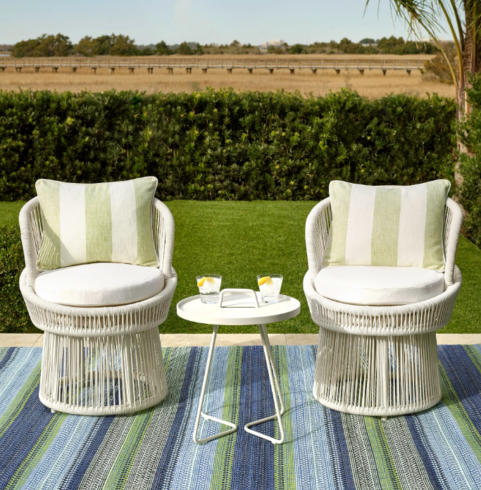 Fiesta Stripe French Blue/Green In/Out Rug 2x3