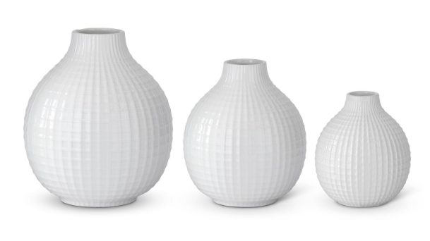 Glossy White Ceramic Grid Vase - Medium