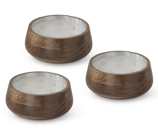 9 Inch Natural Wood Bowl Candle - White Amber