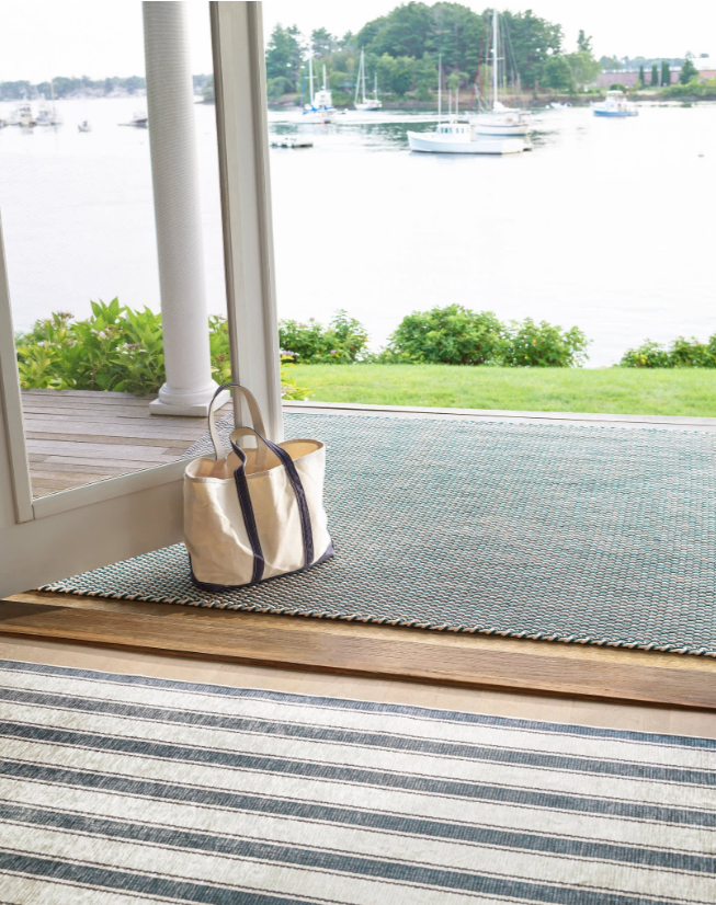 Blue Awning Stripe Machine Washable Rug