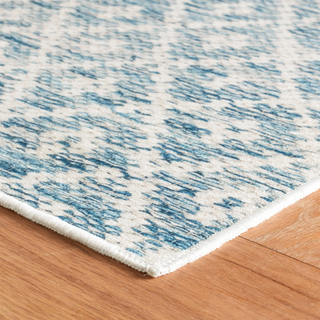 Melange Diamond Blue Machine Washable Rug
