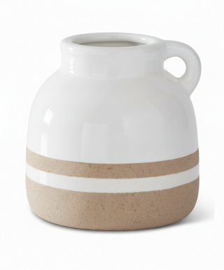 4.75 Inch White with Tan Stripes Ceramic Tear Drop Vase II
