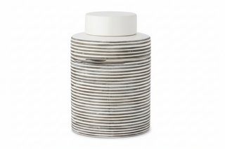 Large White and Gray Striped Jar
