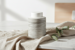 Large White and Gray Striped Jar
