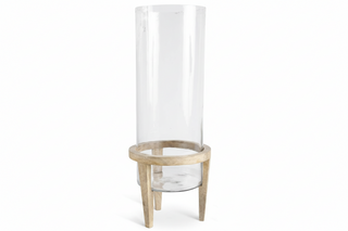 Large Glass Cylinders w/ 3 Leg Wood Stand
