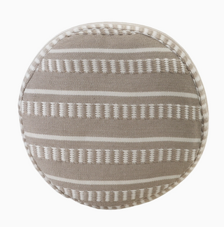 Dash and Stripe Geometric Indoor Outdoor Pouf Taupe/White
