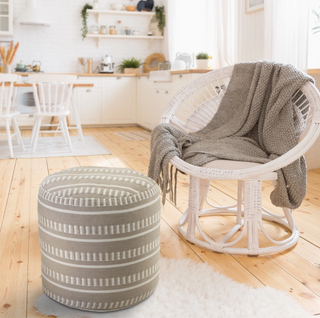 Dash and Stripe Geometric Indoor Outdoor Pouf Taupe/White
