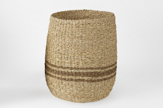 Sivannah Light Brown Medium Brown Striped Seagrass Round Basket
