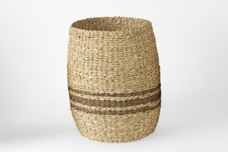 Sivannah Light Brown Medium Brown Striped Seagrass Round Basket
