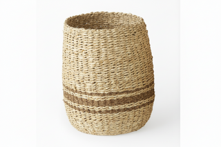 Sivannah Light Brown Medium Brown Striped Seagrass Round Basket
