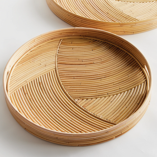 Jelani Cane Round Trays   Set of 2
