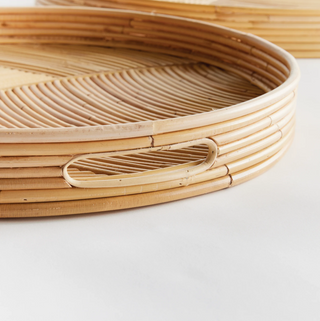 Jelani Cane Round Trays   Set of 2
