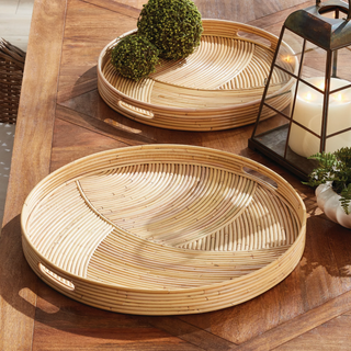 Jelani Cane Round Trays   Set of 2
