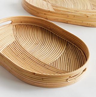 Jelani Cane Oval Trays   Set of 2
