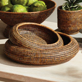 Burma Rattan Shallow Display Bowls   Set of 2
