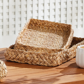 Abaca French Braided Square Trays   Set of 2
