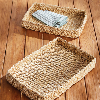 Abaca French Braided Square Trays   Set of 2
