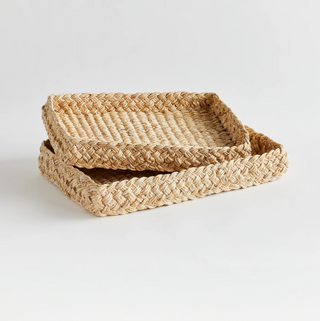 Abaca French Braided Square Trays   Set of 2
