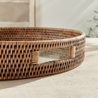Burma Rattan Round Serving Tray
