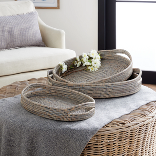 Burma Rattan Oval Serving Trays   Set of 3
