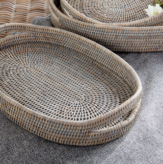 Burma Rattan Oval Serving Trays   Set of 3
