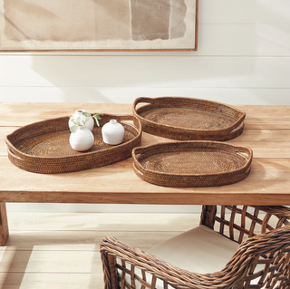 Burma Rattan Oval Serving Trays   Set of 3
