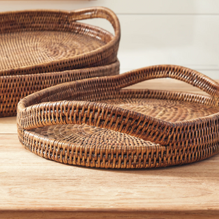 Burma Rattan Oval Serving Trays   Set of 3
