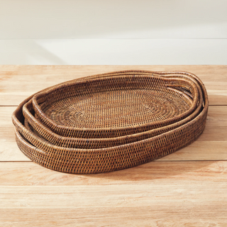 Burma Rattan Oval Serving Trays   Set of 3
