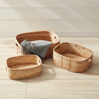 Cane Rattan Rectangular Baskets   Set of 3
