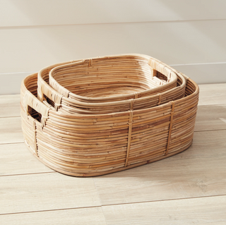 Cane Rattan Rectangular Baskets   Set of 3
