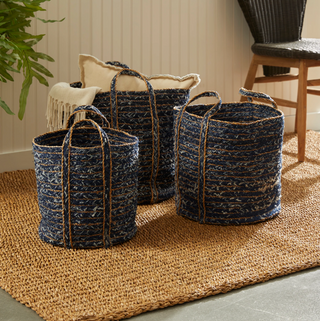 Denim Round Baskets   Set of 3
