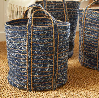 Denim Round Baskets   Set of 3
