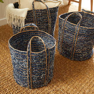 Denim Round Baskets   Set of 3
